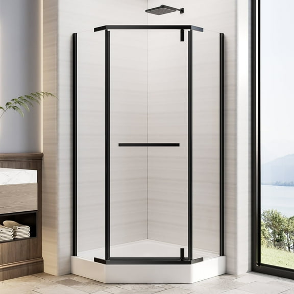 Neo-Angle Corner Shower Enclosure 36" x 36" x 72", Frameless Pivot Shower Door with 1/4" Clear Tempered Glass, Black Finish