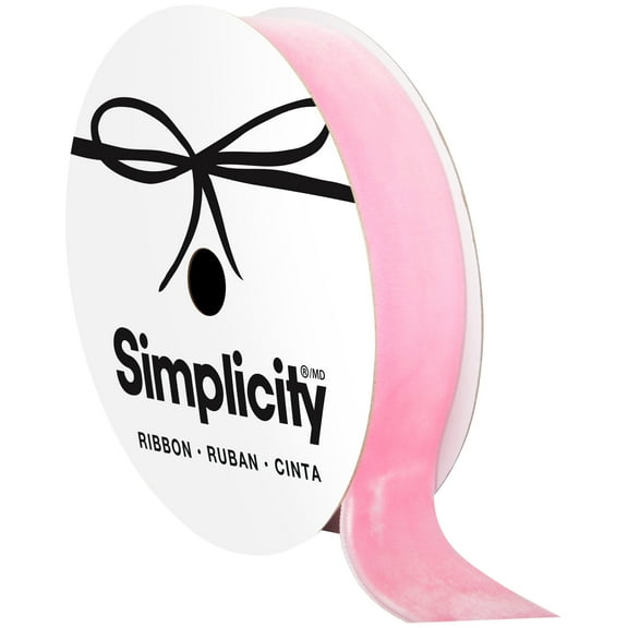 Offray classiq pink velvet 0.875in x 12ft for crafts and gifting