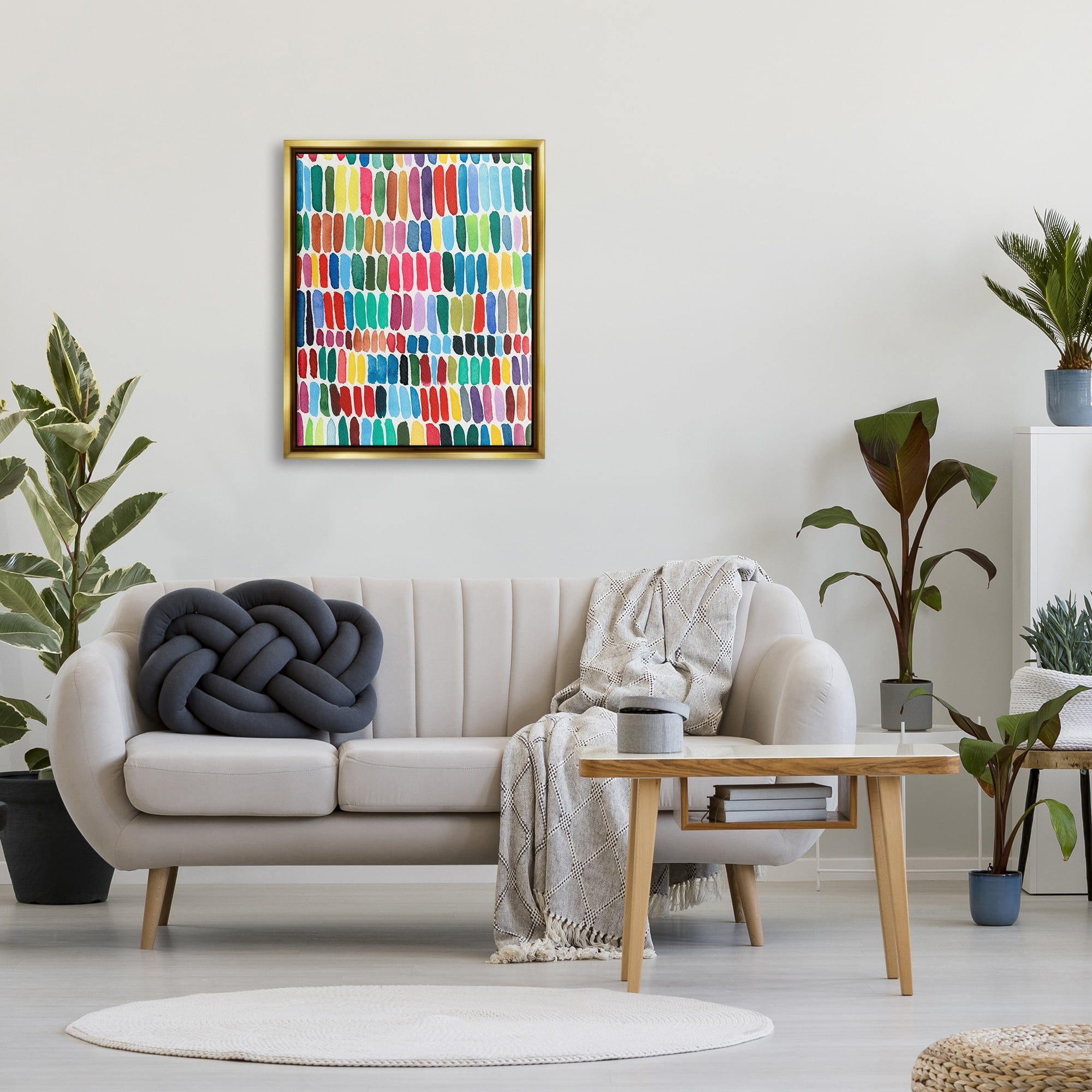 Stupell Industries Varied Rainbow Lines Abstract Pattern Watercolor Detail Painting Metallic Gold Floating Framed Canvas Print Wall Art, Design by Regina Moore