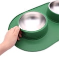 thumbnail image 5 of Pet Double Dish for Dogs Cats Stainless Steel with Rubber Mat Anti Easy Clean Separate Bowls for Food Water Small Medium Pets Indoor Feeding, 5 of 8