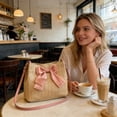 thumbnail image 4 of DefiDgd Handmade Straw Woven Style Shoulder Bag for Women,Large Capacity Bow Adorned Summer Beach Casual Bag Tote Bag(Pink), 4 of 7
