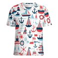 thumbnail image 5 of Nautical Boats Anchors Pattern Womens Tops Women's Fashion Casual Short Sleeve Flower Print Round Neck Pullover Top Blouse, 5 of 7