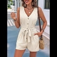 thumbnail image 4 of Mono Corto para Mujer, Informal, con Bolsillos en V, Cuello , Sin Mangas, Color Caqui, Talla XL, 4 of 10
