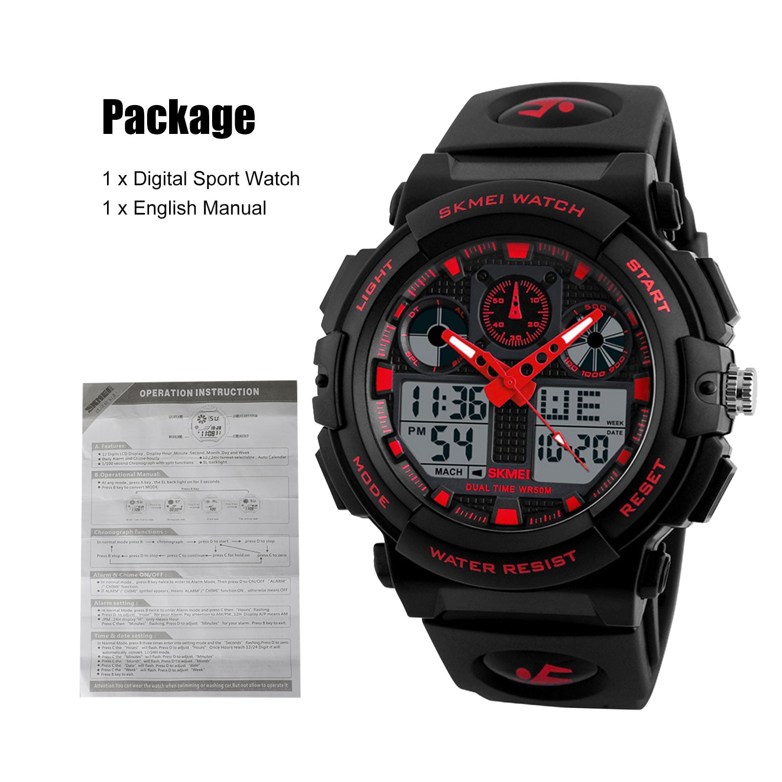 PINIDOUS Mens Watch for Men Digital Sport Watch Gold Watches Waterproof  Watches with 3 Alarms/Countdown/Stopwatch/Digital-Analog/Dual