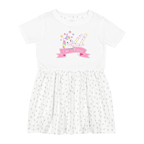 Inktastic I'm Four Cute Unicorn 4th Birthday Girls Toddler Dress