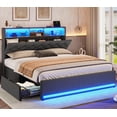 thumbnail image 3 of Queen Size Bed Frame with Storage Headboard & 4 Drawers, Upholstered Bed Frame Queen with LED Light and Charging Station, Metal Bed Frame, No Box Spring Needed, Dark Grey, 3 of 8
