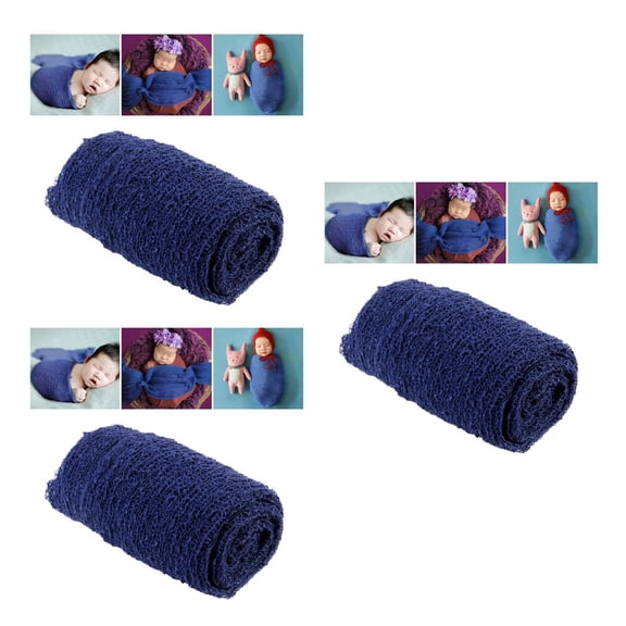 OUNONA 3pcs TINKSKY Newborn Baby Photography Photo Prop Stretch Wrap Baby Long Ripple Wrap (Navy Blue)