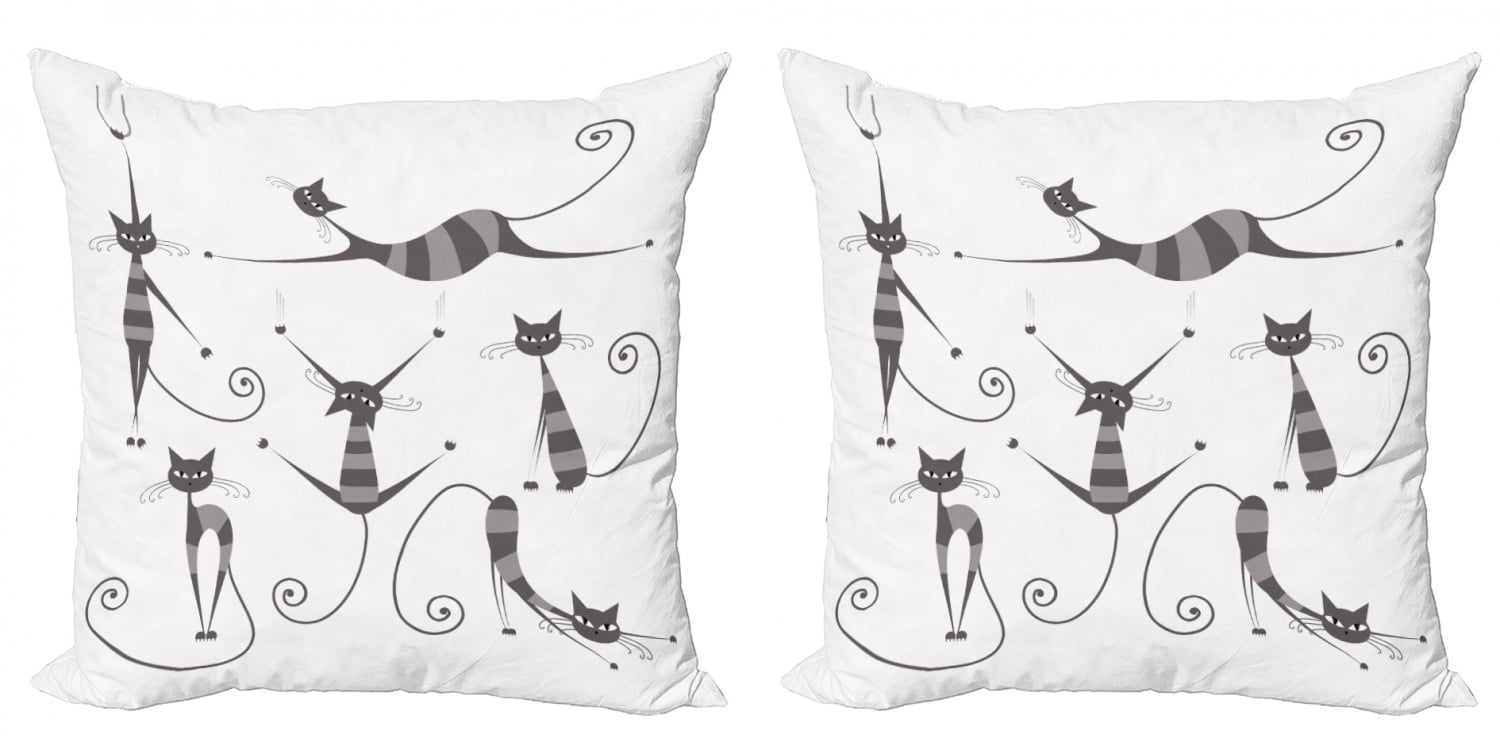 Cat Throw Pillow Cushion Cover Pack of 2, Furry Skinny Striped Cats in