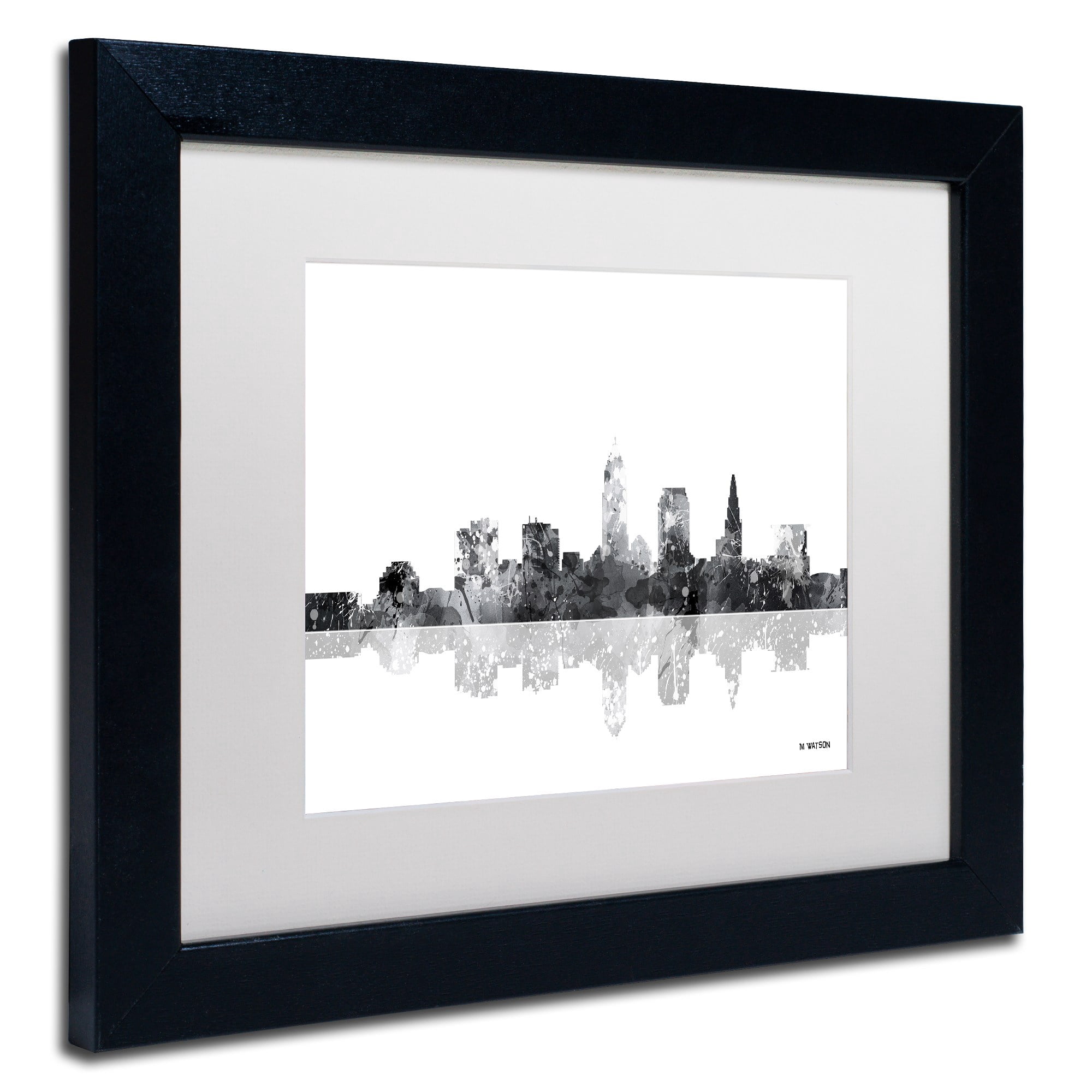 Trademark Fine Art "Cleveland Ohio Skyline BG-1" Canvas Art by Marlene Watson, White Matte, Black Frame