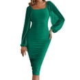 thumbnail image 1 of Vestido largo con encaje para mujer: cuello cuadrado, dobladillo con abertura, tejido de nailon, para dama de honor/casual, tallas S-XL, 1 of 8