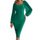 thumbnail image 1 of Vestido largo con encaje para mujer: cuello cuadrado, dobladillo con abertura, tejido de nailon, para dama de honor/casual, tallas S-XL, 1 of 8
