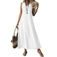 thumbnail image 2 of Tianiyouqing Linen Dresses for Women 2025 Maternity V Neck Flowy Palazzo Office Sundresses Sleeveless Zipper Up Comfortable Vacation Tank Dresses White L, 2 of 8