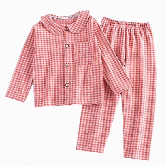 larppty Kids Baby Girls Boys Plaid Pajamas Set Long Sleeve Button Down Shirts Tops and Pants Gingham Pj Lounge Sets(11-12 Years,Red)