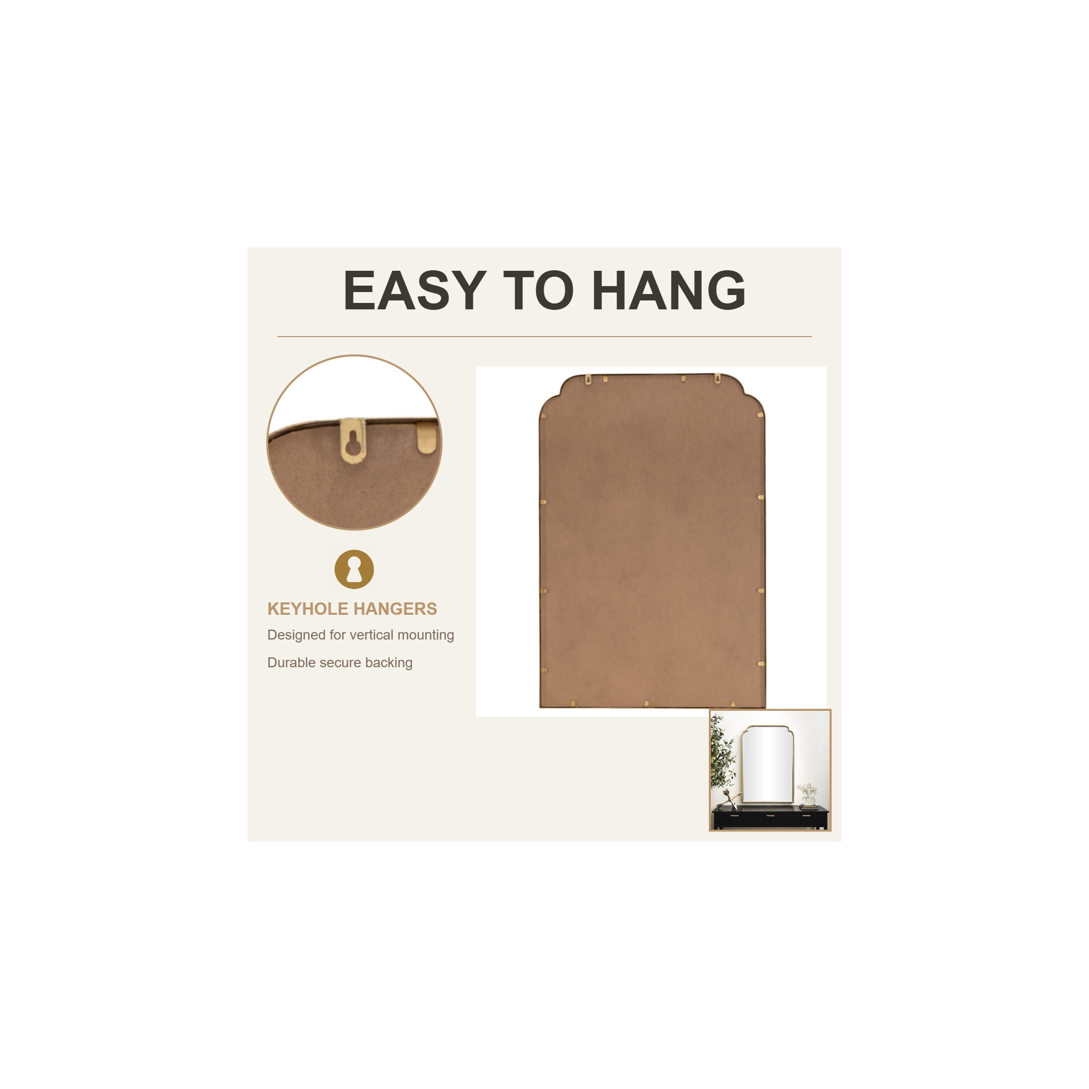 DecMode 24" x 36" Gold Wall Mirror with Thin Frame