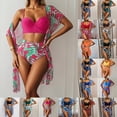 thumbnail image 4 of DHFJKG Womens Swimsuits 3 Piece Hawaii Printed Bikini Set Swimwear Coverup High Waisted Tummy Control Bathing Suit Stylish Beachwear, 4 of 5