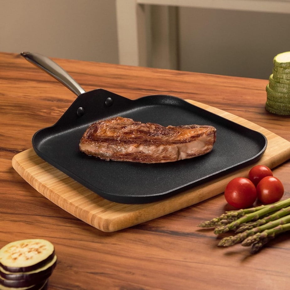 Vasconia 11-Inch Square Ceramic Nonstick Griddle Pan, Heavy Gauge Aluminum, Soft Touch Handle