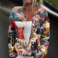 thumbnail image 2 of WTOBBY Women's Fashion Printed Long Sleeve Knitted Cardigan Button Down Jacket, Christmas Themed Soft and Warm Cardigan for Casual and Holiday Wear,Dark Blue 3XL, 2 of 7