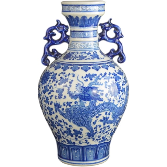 Classic Blue and White Dragon Porcelain Vase, Jingdezhen, China