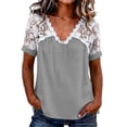 thumbnail image 1 of Fewfanhot Womens Tops Trendy Lace Basic V-Neck T-Shirts Short Sleeve Loose Fitting Tunic Tank Tops, 1 of 7