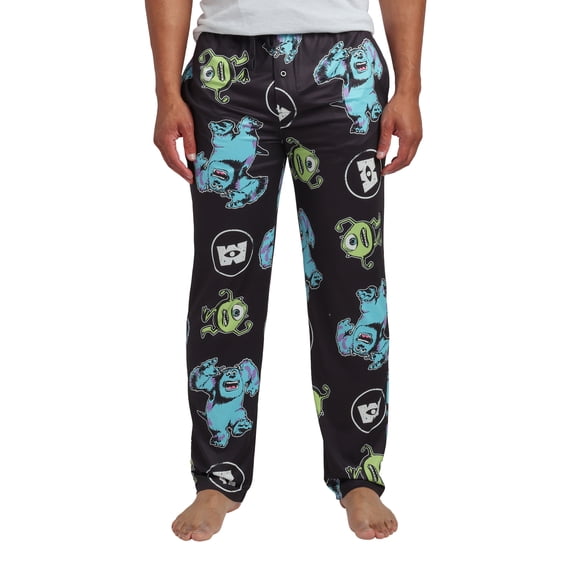 Monsters Inc Mike & Sulley All-Over Print Adult Black Sleep Pajama Pants-Large