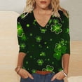 thumbnail image 2 of Women's St Patricks Day Shirt 3/4 Sleeve Tshirt Irish Clover Tshirts Green Clover T-Shirts St Paddys Day Tee Irish Outfit Holiday Outfits Saint Patrick's Tunic Tops Cozy Pullover V Neck S-5XL, 2 of 5