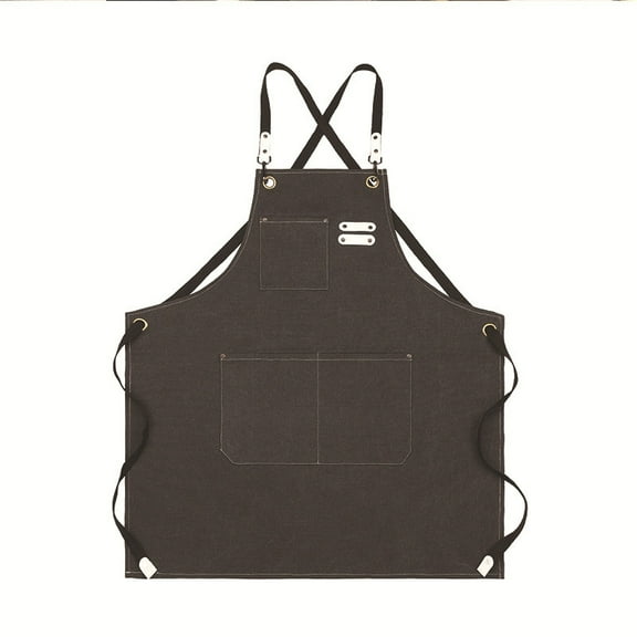 Chef Aprons for Women Men with Large Pockets, Cotton Canvas Cross Back Water Repellent Work Apron, Size M to XXL