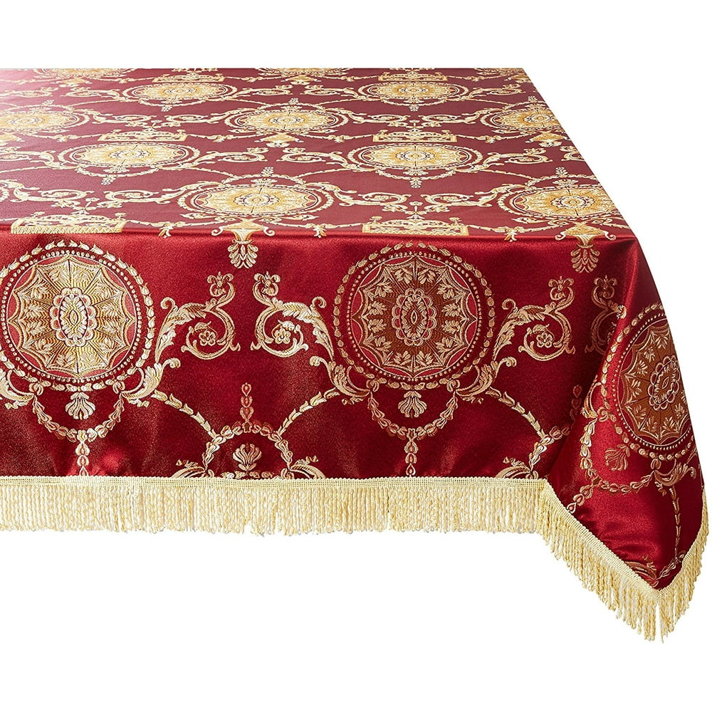 Prestige Damask Design Tablecloth Burgundy 60" by 102" Oblong