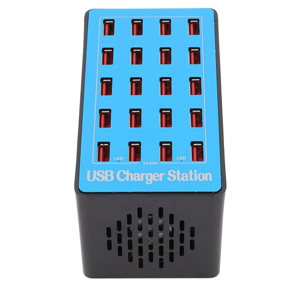AnwintkA5+ USB Rapide 20 Ports 100W 5V avec Ventilateur de Refroidissement, Conception Multiport, Puce Intelligente, Ignifuge, Durable pour Téléphone Tablette