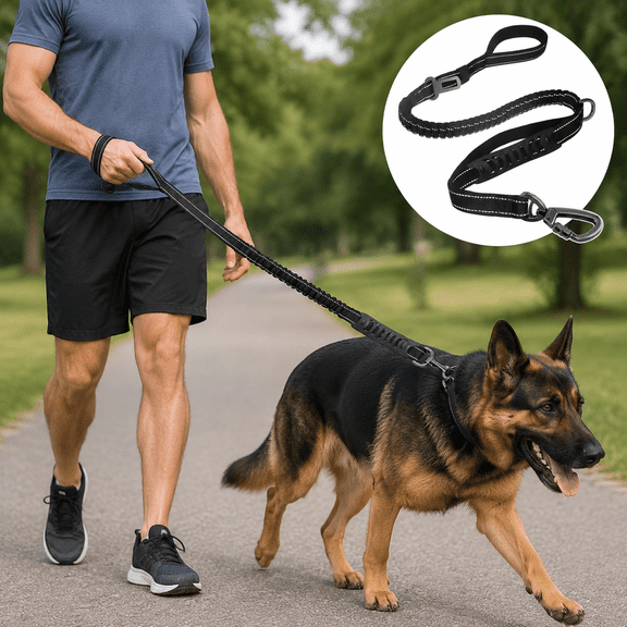 4-6 Ft Reflective Heavy Duty Dog Leash, Shock Absorbing Bungee Dog Lead, Anti-Pull Walking Training Leash for Large Dogs Up to 150lbs
