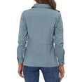 thumbnail image 3 of Chaquetas utilitarias para mujeres INSPIRE CHIC con cintura ajustable, bolsillos con solapa, chaquetas con cremallera y botón, gris azul S, 3 of 6