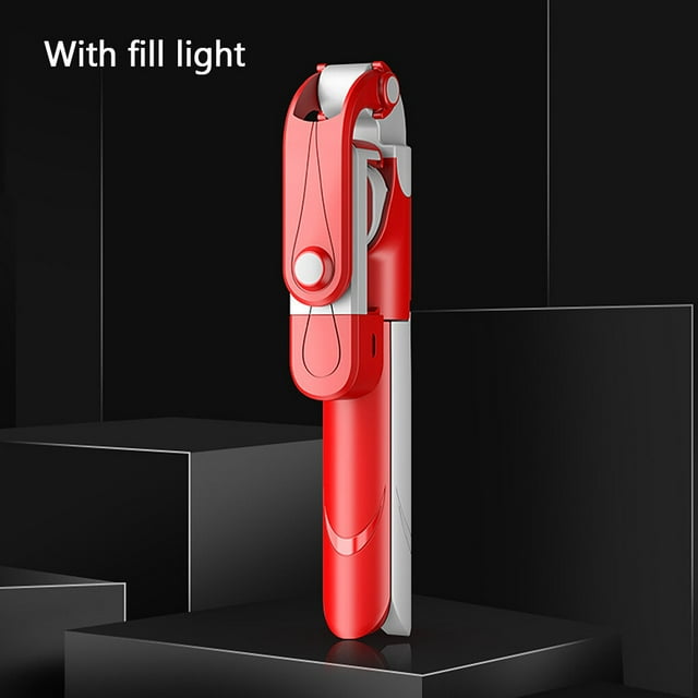 ZheElen Perche à Selfie Télécommande Sans Fil Trépied Pliable Compatible Bluetooth V4.0 avec Lumière de Remplissage, Rouge