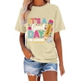 thumbnail image 2 of Women's Graphic Short Sleeve Teacher T-Shirt First Day of School Teacher Shirt Women Teacher Life T-Shirt Back to School Teachers Appreciation Gift Tee Top Beige,L, 2 of 7