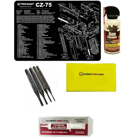 Extreme Pc - Gunsmith Cleaning Tool Gun Mat For CZ 75 CZ-75 Pistol + Pro Gun Cleaner Lubricant Protector Spray Field Can + Gun Care Cloth + 4 pc Steel Punch Tool Takedown Disassembly Set Kit + Extreme Gun Grease