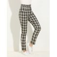 thumbnail image 4 of INSPIRE CHIC Pantalones A Cuadros Escoceses Con Bolsillo Cintura Alta Elástica Pantalones De Oficina Trabajo Para Mujeres Negro S, 4 of 6