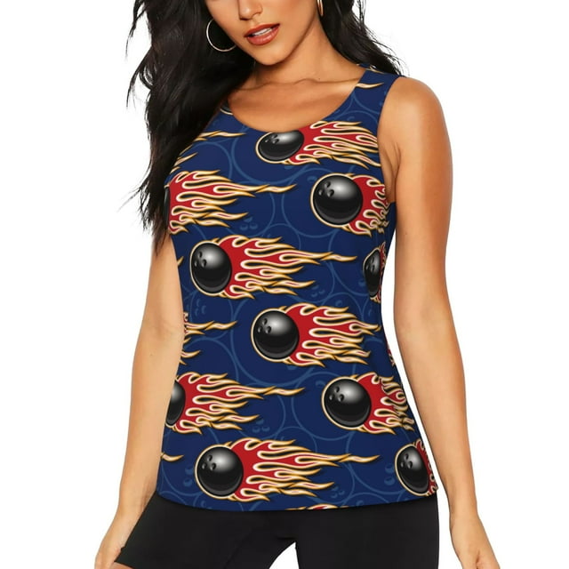 Easygdp Balle de Jeu de Quilles et Flamme pour Débardeur d'Entraînement pour Femmes, Haut de Course, T-Shirt de Randonnée, Séchage Rapide pour Course, Yoga, Randonnée-Petit
