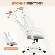 MCQ Office Chair, High Back Mesh Chair, with Headrest and Fixed Armrests, Grey