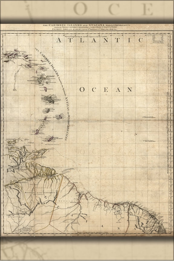 24"x36" Gallery Poster, map of Caribee Islands and Guyana 1777