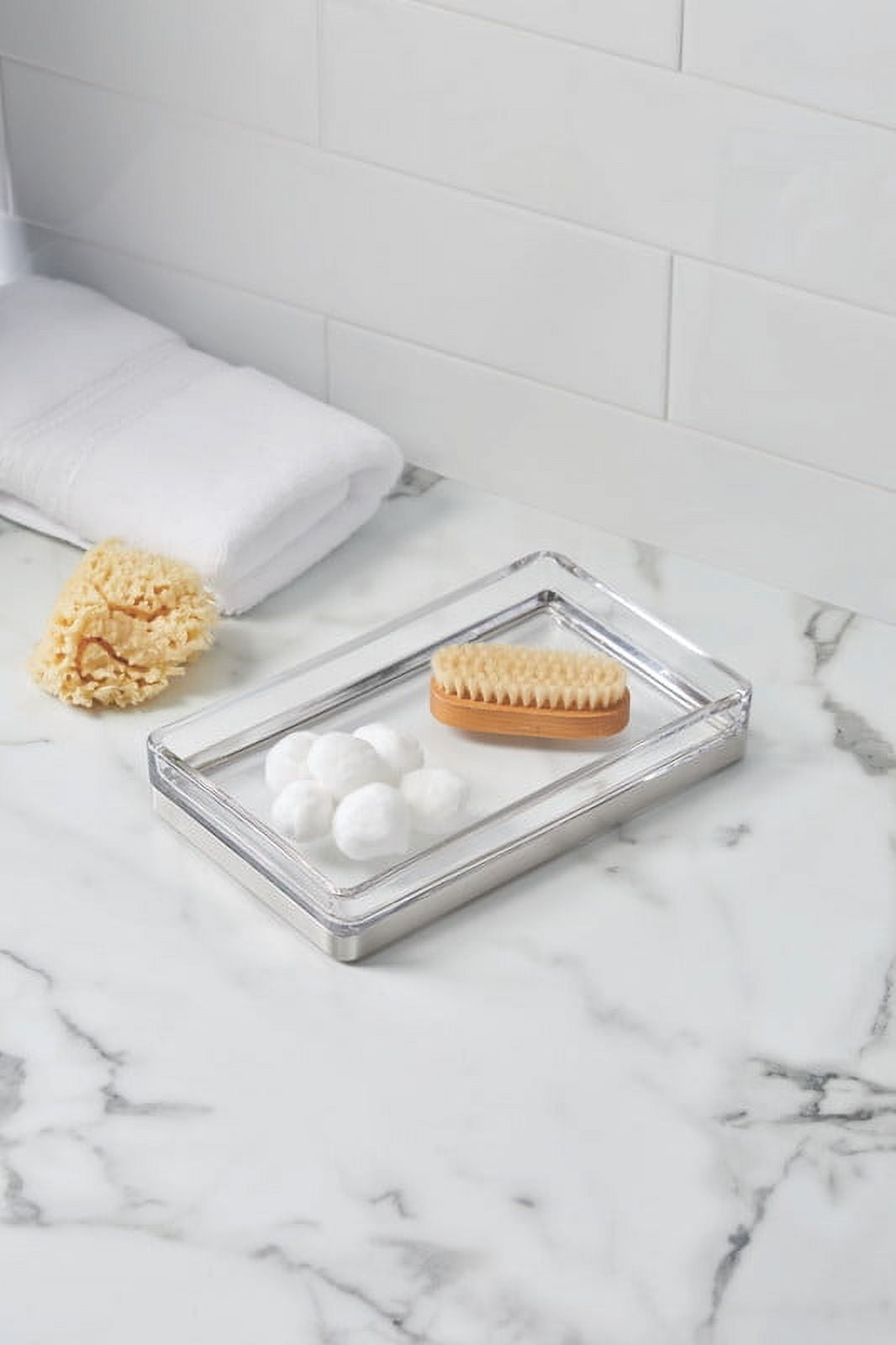 Better Homes & Gardens Rectangular Metal & Glass Vanity Tray, Clear