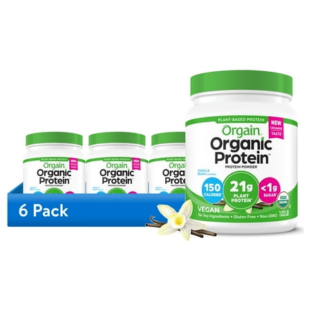 (6 pack) Orgain Organic Vegan 21g Protein Powder, Plant Based Shake Drink, Vanilla Bean 1.02lb