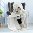 thumbnail image 4 of Poodle Soft Flannel Fleece Throw Blanket, Groomed Doggie in a Tuxedo and Glasses Sitting, Cozy Plush for Indoor and Outdoor Use, 70" x 90", White Dark Grey Coconut, by Ambesonne, 4 of 5