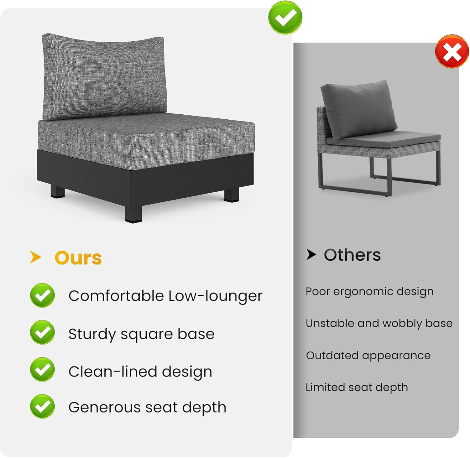 Heynemo 5 Pieces Aluminum Patio Furniture Set, Outdoor Sectional Sofa Conversation Sets with Coffee Table, Modular Armless Chairs Set for Pool Garden Balcony Porch, Grey