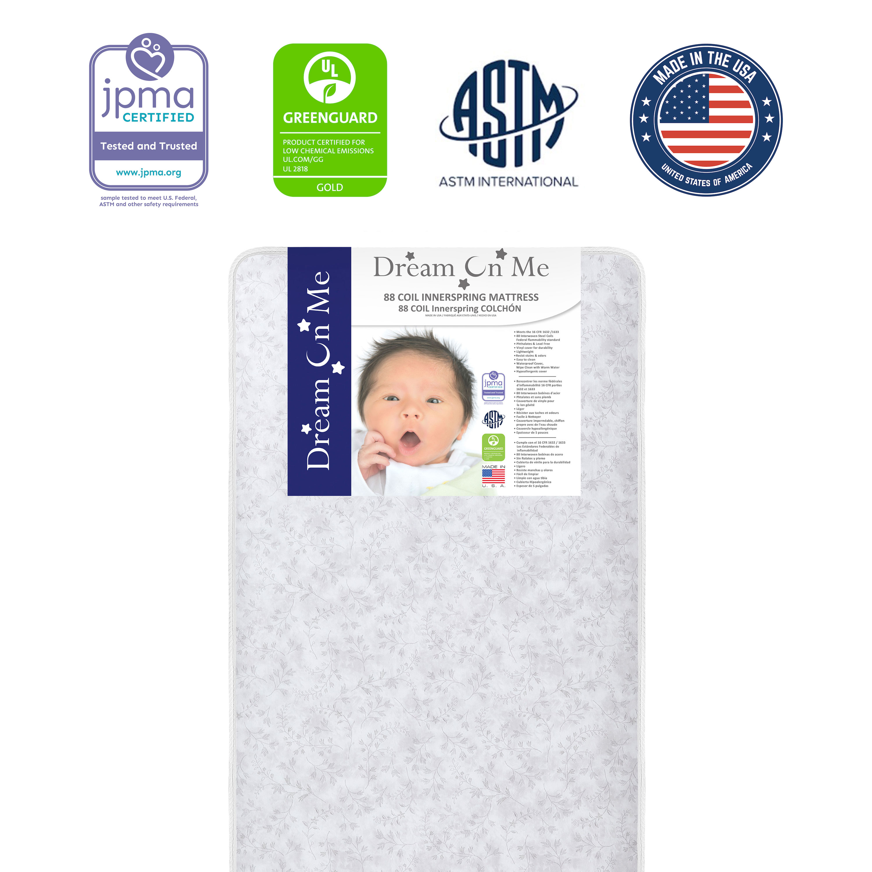 Dream on Me Twinkle 5" 88 Coil Crib & Toddler Mattress, Morning Mist Floral, Greenguard Gold Certified - image 9 of 16