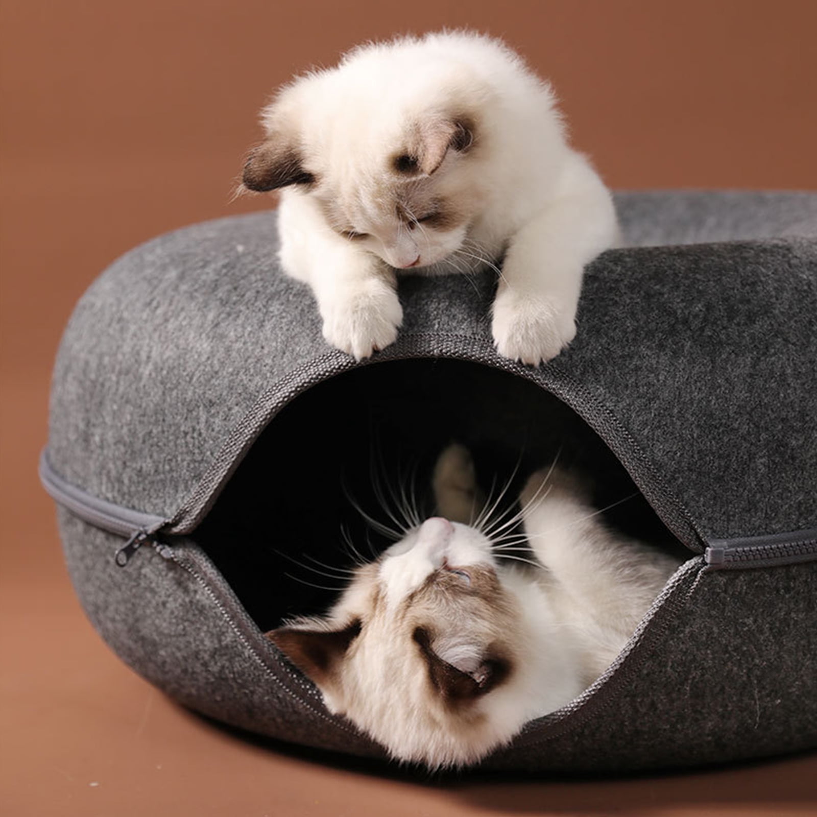 Thicken Round Tunnel Bed Cats Removable Round Toy Felt with Peephole Tube House for Small Pet Kitten
