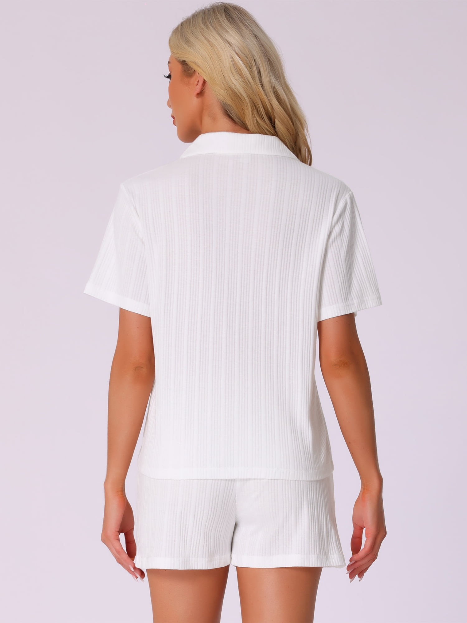 DARING DIVA Pajamas Set 100% Cotton Button Down Notch Collar Sleepwear S White