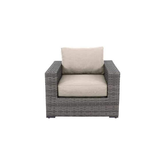 Bali Silver/Gray Two-Tone Wicker Club Chair in Light Beige Cushion