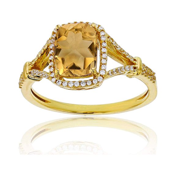Decadence 10K Yellow Gold 0.22 CTTW Round Diamond & 8x6mm Cushion Gemstone Split Shank Ring