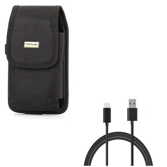 Holster Swivel Case Belt Clip w Charger Cord Type-C 6ft USB Cable N4A for Alcatel Idol 4S - ASUS ZenFone 5z - BLU Vivo XI Plus 5 - CAT S61 S48c - Google Pixel XL - HTC Bolt, U11