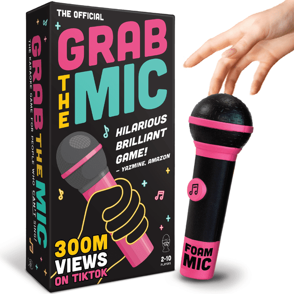 Lucky Egg Official Grab The Mic – Family Karaoke Board Game w/Foam Mic, 8  Ages, 2-10 Players
