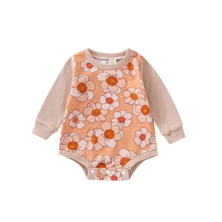 

Sunisery Newborn Baby Girls Romper Long Sleeve Rainbow Flower Letter Jumpsuit Bodysuit Outfits Clothes Orange Flower 18-24 Months