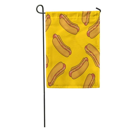 SIDONKU Pattern Yellow Hot Dog Sausage Cartoon Ketchup Sandwich Mustard Color Garden Flag Decorative Flag House Banner 12x18
